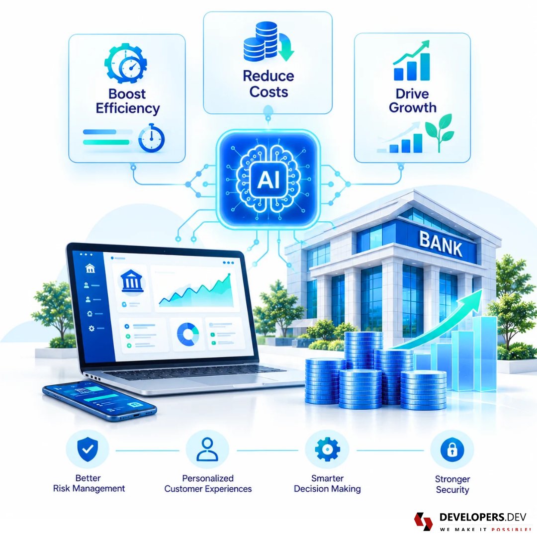 topdeveloperdev's tweet photo. Can AI help banks cut costs and work smarter? 

Discover how AI applications are improving financial services and creating growth opportunities.

Learn more: https://t.co/Bi86foCmTf

#ArtificialIntelligence #BankingInnovation #BankingAI #DigitalTransformation #developersdev https://t.co/aqV7Wt9xId