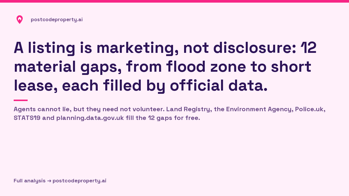 PostcodeProp's tweet photo. The listing mentions the worktops. It omits the flood zone and the refused application next door.

#HouseHunting #DueDiligence https://t.co/i4KSOQucNg