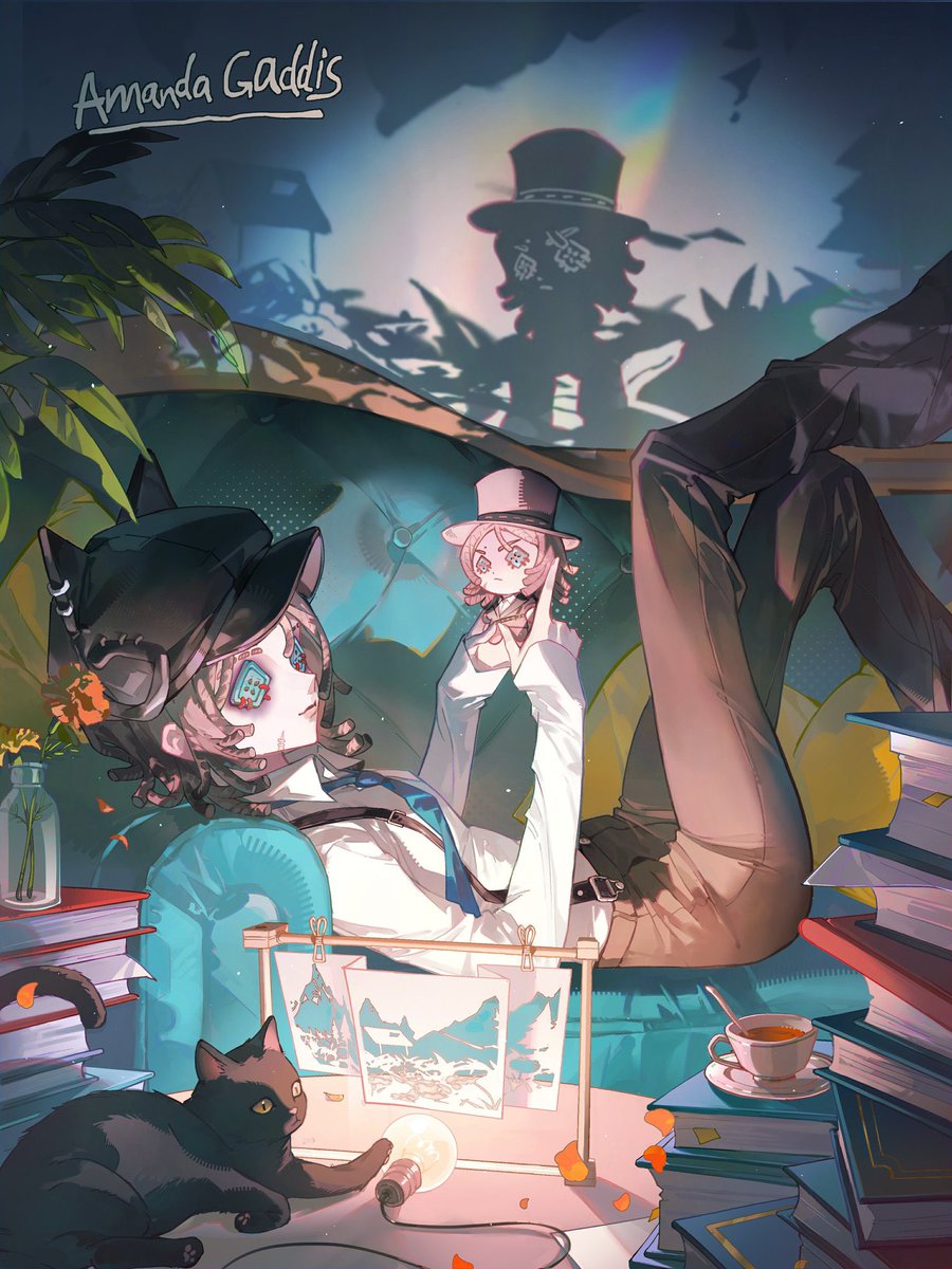 dailylanternist's tweet photo. it’s so cute how much she likes tea, cats, and light shows 🥹🥹🥹 

this is actually the second official art with her surrounded by them! the first was her dahan art! https://t.co/gVOdbLWUST