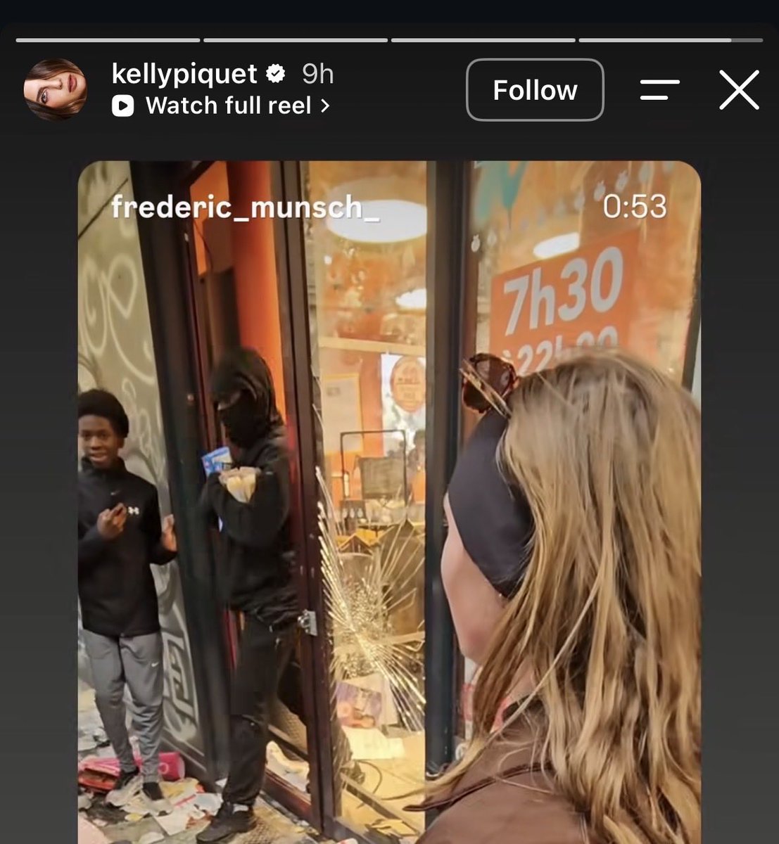 44lewdc's tweet photo. so kelly piquet saw a video where kids were stealing food and hygiene products from franprix (major grocery store chain btw) and she decided she would be feel bad for the “shop owners” (millionaires btw) and not for the literal kids forced to steal to be able to bring food home https://t.co/q5qj7R4xBt