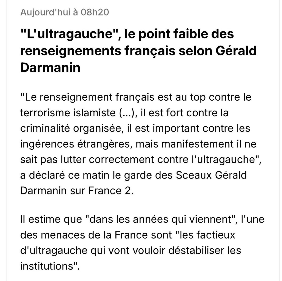 marinetondelier's tweet photo. Hier et avant hier : Macron, Nuñez et Lecornu affirment que les casseurs sont d’ultragauche.

8h05  ce matin :  la Procureur de Paris « ne peut absolument pas confirmer l’appartenance à l’ultragauche des casseurs »

8h40 ce matin : Gerald Darmanin en remet une couche sur  l’ultragauche. 

La propensions de certains politiques à affirmer des choses de manière très péremptoire sans  preuve …

Vrai problème démocratique.