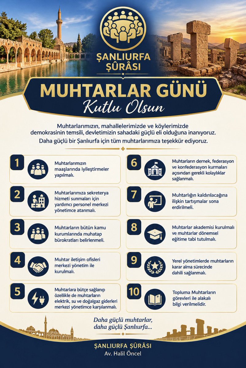 suraurfa's tweet photo. Şanlıurfa Şûrâsı olarak yalnızca muhtarlarımızın gününü kutlamakla kalmıyor, aynı zamanda bu anlamlı günde muhtarlık müessesesinin güçlenmesi ve gelişmesi için 10 maddelik önerimizi kamuoyuyla paylaşıyoruz. https://t.co/nhxes50Df7