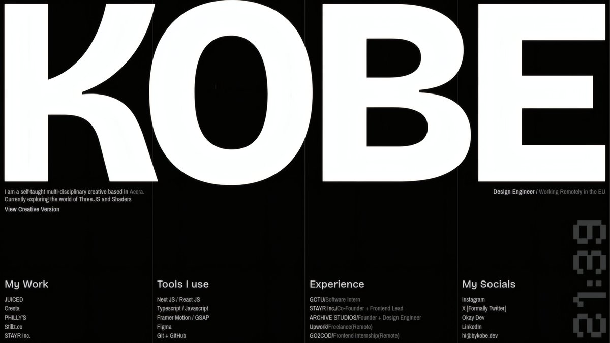 bykobe_'s tweet photo. Corporate side of my portfolio is now complete. this is the design I went with.

Swiss editorial designs are timeless and neat for the corporate world. https://t.co/ihswzaUbJC