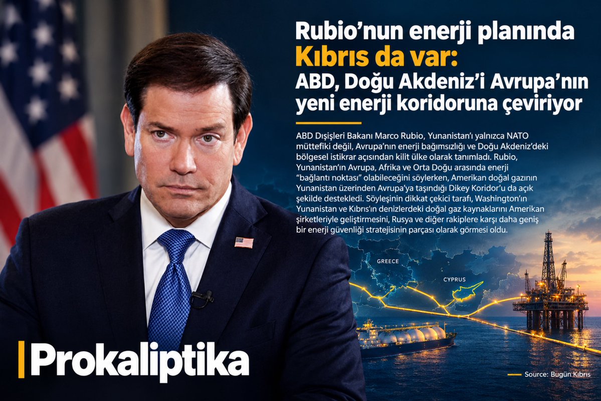 prokaliptika1's tweet photo. Cyprus Included in Rubio Energy Plan as US Seeks East Med Shift to Fuel Europe — Source: Bugün Kıbrıs 

Στο ενεργειακό σχέδιο Ρούμπιο εντάσσεται και η Κύπρος.
Breitbart : Τόσο η Ελλάδα όσο και η Κύπρος ακολουθούν μια «στρατηγική ενεργειακής ανεξαρτησίας αμερικανικού τύπου». https://t.co/Up5JPUBUda