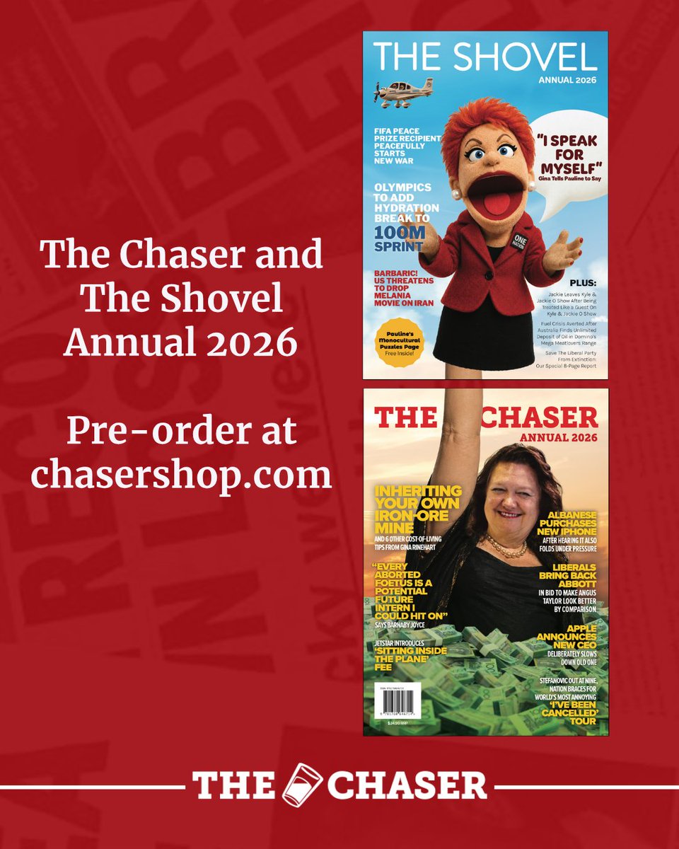 chaser's tweet photo. Remember the year with the best stories from The Chaser and The Shovel! https://t.co/fXapGFbRN3 https://t.co/OrOdHiSWd3