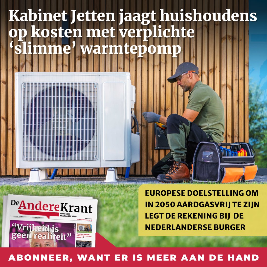 AndereKrant's tweet photo. Nederland heeft zich geconformeerd aan de Europese doelstelling in 2050 aardgasvrij te zijn. Als tussenstap dwingt het kabinet Jetten huishoudens vanaf 2029 te investeren in een ‘slimme’ warmtepomp. Terwijl Nederlanders op kosten worden gejaagd, investeert de overheid in een gasturbine om vanaf 2029 het stroomnet in Almere te ontlasten.

Lees het gratis artikel: https://t.co/U3OFEDAmy5