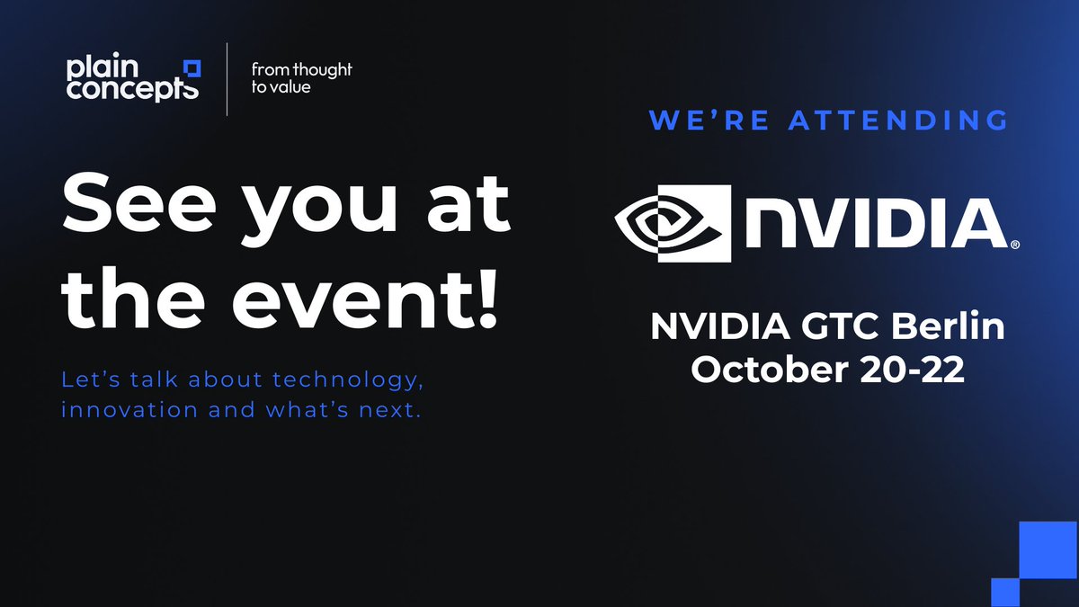 plainconcepts's tweet photo. We’re heading to #NVIDIAGTC Berlin this Wednesday! 🚀 

Our colleagues @carnero, @jcant0n and JC Durbin will be there exploring the latest advances in #AI and accelerated computing. 🤖

Will you be there too? Let’s connect! 🤝 https://t.co/C6BFrQzbeJ