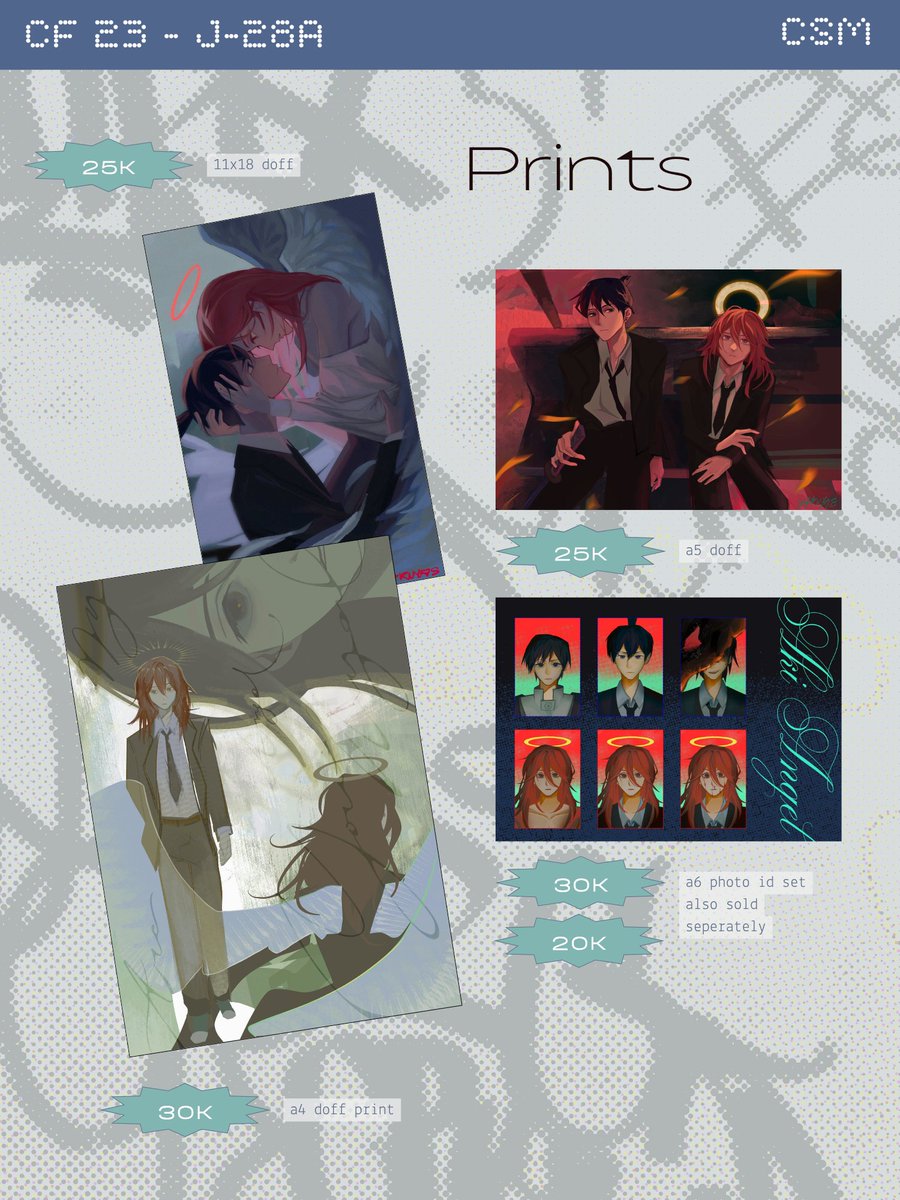 teakuyas's tweet photo. [↻+♡ are appreciated!]  

Helloo, my batch 2 PO &amp; MAIL for #CF23 is finally here! >ᴗ< 
📅D1 | Warung Terserah - J28a 
🪽Fandom: original, tshd, hxh, blur, csm (akiangel), GI, omori, arcane, voltron (klance)

LINK BELOW↴

🩸#comifuro23 #cf23catalogue 
(1/4) https://t.co/h9FV51PNU8