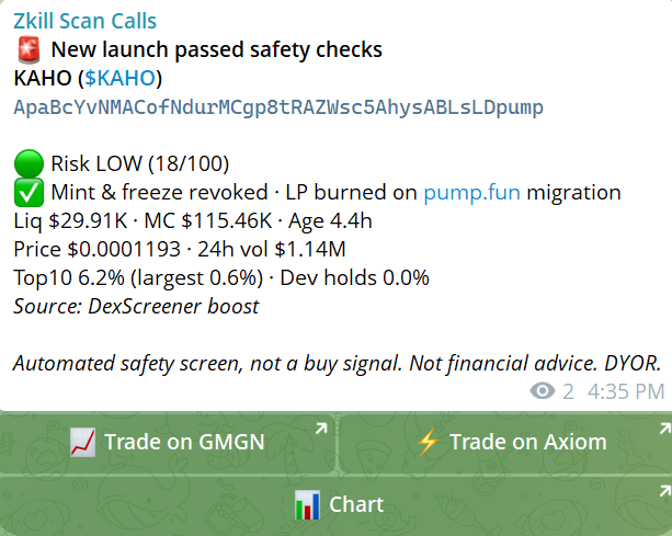 zkill3rs's tweet photo. one of the filtered coin passed checks.
the channel will broadcast passed filtered.
rather than being rugged, check this first pls. https://t.co/d8Fn6dbYLc
