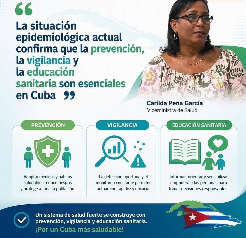 G_D_CPELT's tweet photo. ⚕️La situación epidemiológica que enfrenta el país confirma que la prevención, la vigilancia y la educación sanitaria son pilares esenciales del sistema nacional de salud. Así lo subrayó la doctora Carilda Peña García, viceministra de Salud Pública. https://t.co/HWYrcaJdGT