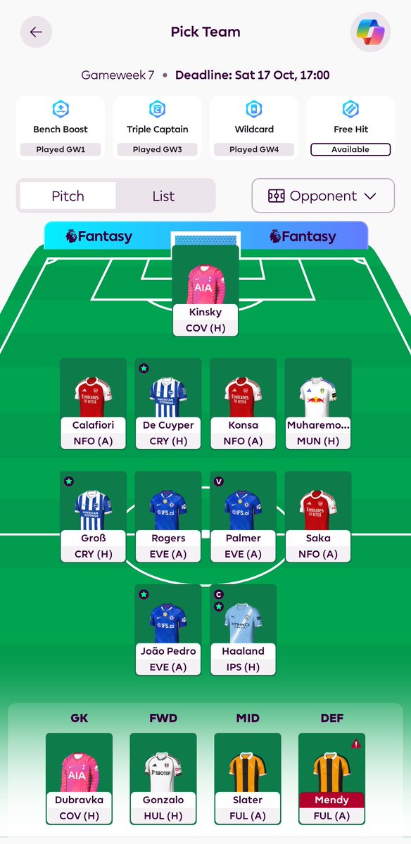 sleepisover's tweet photo. 🔒 | Final Team for #GW7:

©️ Haaland

🏦 ITB: £1.3 | 📈 OR: 1.3m

#FPL #FPLCommunity https://t.co/4uqrbRfz33