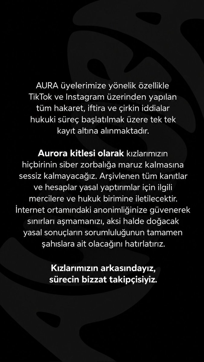 aurora4land's tweet photo. Auroralar olarak üyelerimize yönelik sosyal medyada başlatılan asılsız iddialara ve siber zorbalığa asla sessiz kalmıyoruz. Sürecin takipçisiyiz, kızlarımızın her koşulda yanındayız. https://t.co/FtIq21cqtW