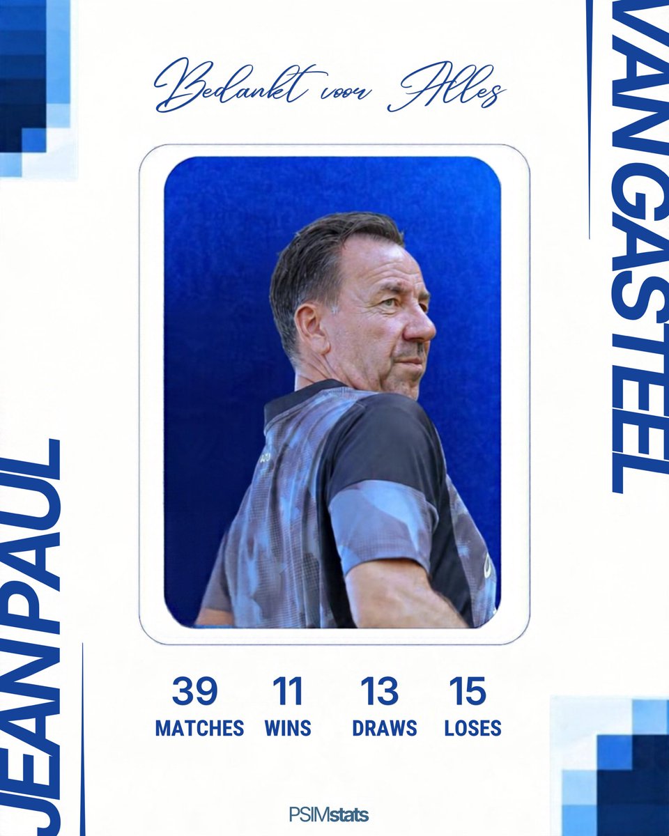 PSIMstats's tweet photo. Thank you for your time on the touchline and we wish you all the best to enjoy your next tactical journey.

@JPvanGastel https://t.co/XMLIc3oSJC