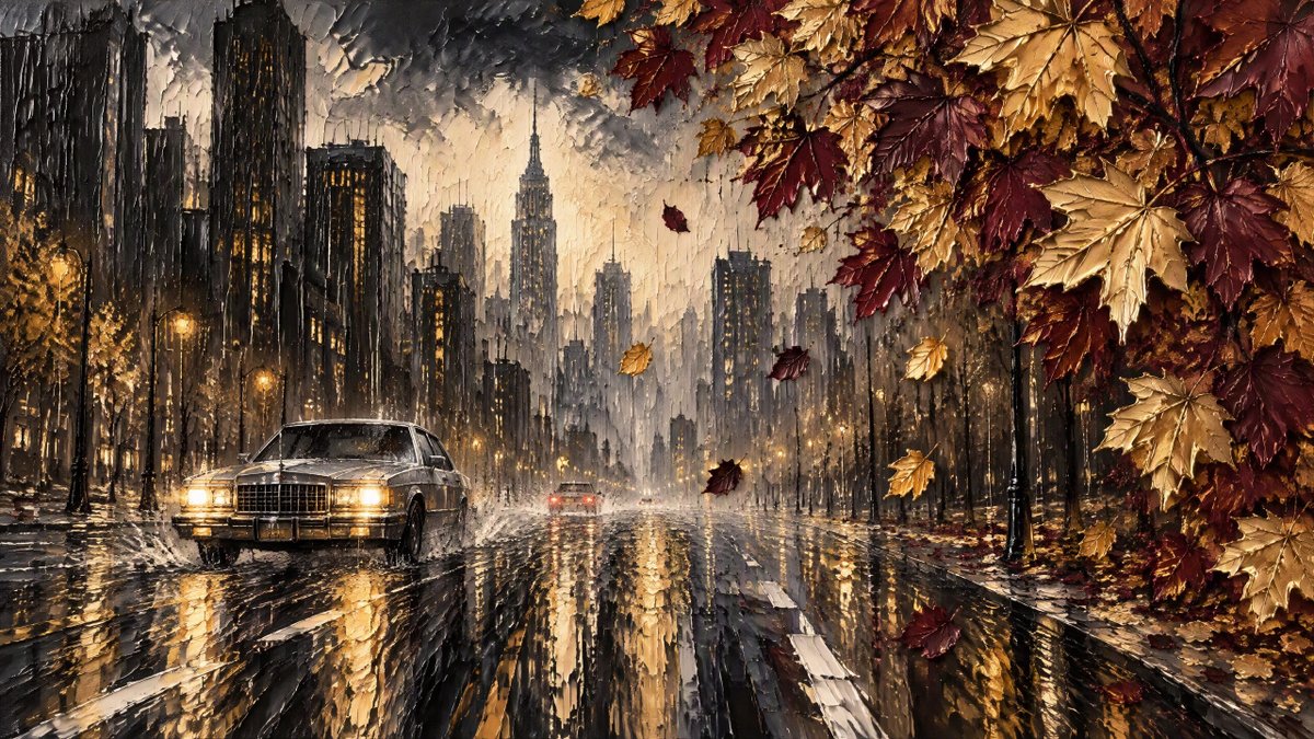 Rainy Autumn City Impasto