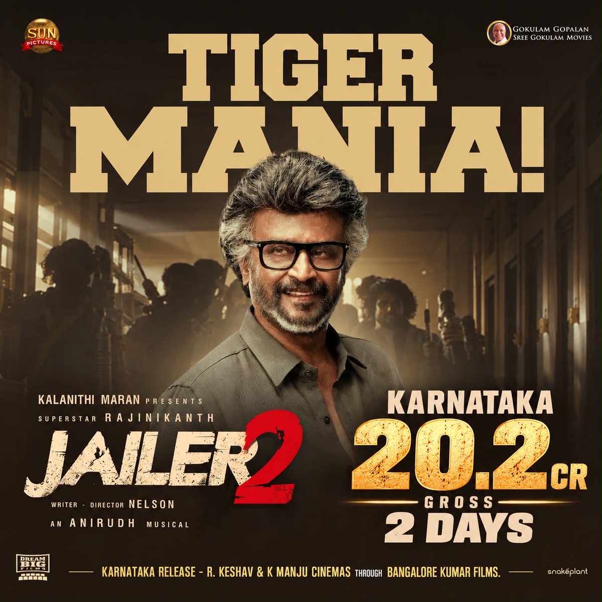 films_kumar's tweet photo. THE TIGER IS ROARING LOUDER 🐯🔥

#Jailer2 Collects ₹20.2cr+ GROSS in Karnataka in just 2 DAYS.

THALAIVAR SAMBAVAM💥 https://t.co/92Dkb3h9aX