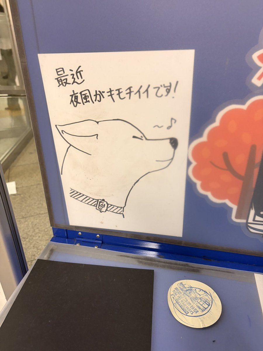 mkzmfmf's tweet photo. あと東横線のこの手書きわんこにも癒された
本当にかわいい 
夜のお散歩かな https://t.co/ds1Y17UmcL