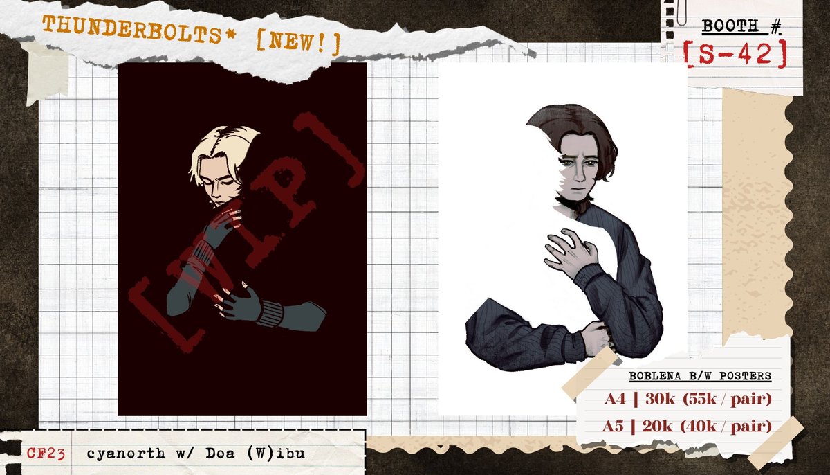 cyanorth_'s tweet photo. [ ❤️+🔁 appreciated! ]

cyan's fast PO for #cf23 !! LIMITED SLOTS GRAB YOUR BLORBOS NOW

📍 Doa (W)ibu @ S-42
💌 pick-up ONLY (both days)
🗓 17-22 Okt
🎨 Marvel Thunderbolts, OFF, Invincible, The Boys, Malevolent, DELTARUNE (corestrings)
🔗 in replies!

#cf23catalogue #comifuro23 https://t.co/yN8X8VqRx1