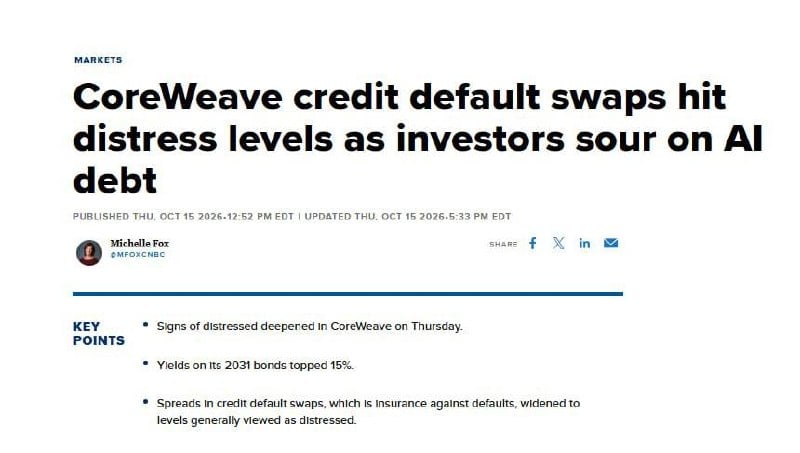 xQuorumz's tweet photo. CoreWeave shares plunge 25% this week amid financial health concerns

Rumors suggest Nvidia may need to bail out the company, despite Nvidia's CEO denying such a need.
🇺🇸 Hough
https://t.co/bPLNkiEeik https://t.co/vckIztPKMB