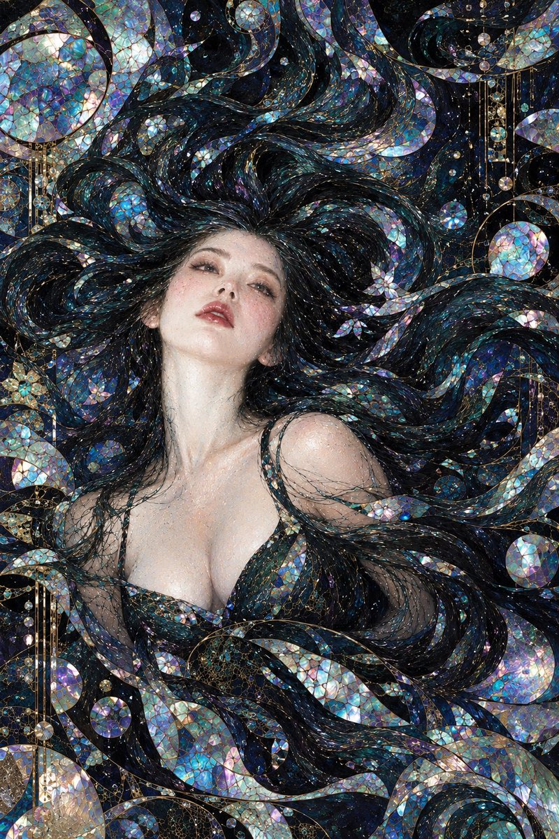 MioraDreamDiary's tweet photo. 玉虫厨子の化身の女神②⤴以前に作った黒漆螺鈿のイラストもインスピレーションの源の1つ(添付画像）。どうにもAIテンプレ美女が苦手なので、こっちの要素を強めてブラッシュアップしようかなと。こういうイラスト作りは私のアニマ(内なる女性性)の具現化のような気がしてる #AIイラスト #心理学 https://t.co/tB8OPGd9C2