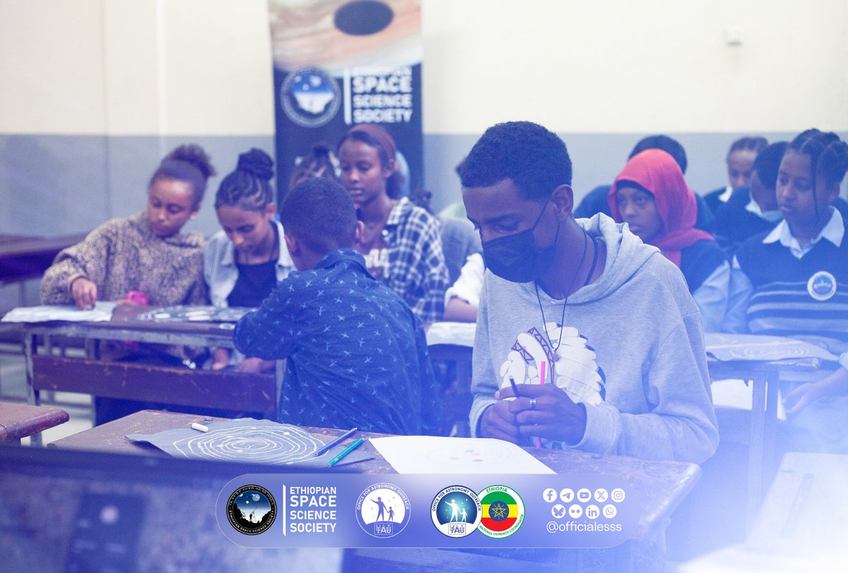 officialesss's tweet photo. Through collaborative artwork, participants expressed their unique perspectives of the universe. Their creations will contribute to an international artwork alongside peers in Italy and Brazil under the theme “Unity Under the Same Sky.”
#ESSS #IAU #OAO #NOCEthiopia #StreetGalaxy https://t.co/cJoBgOYmyt