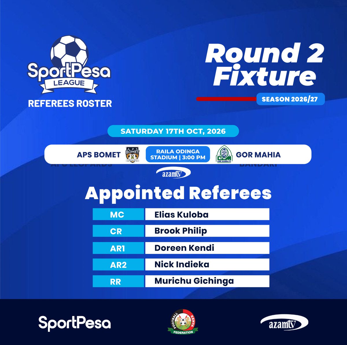 Officialfkfpl's tweet photo. Today's Match Officials Appointments

#SportPesaLeague #TwendeGame https://t.co/v2rR4ae5TG