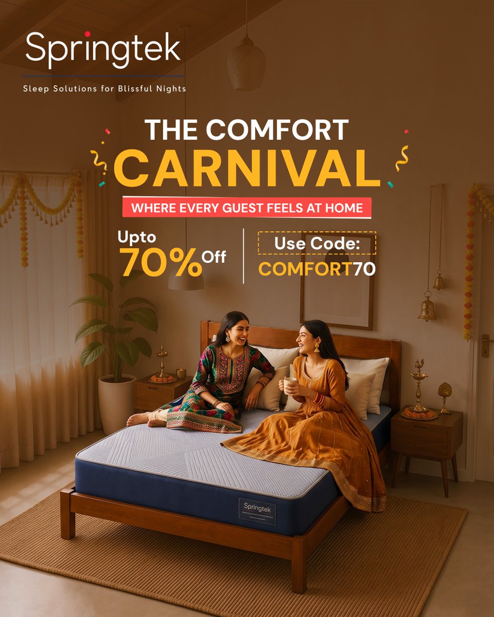 SpringtekM's tweet photo. Make every guest feel at home with the perfect blend of comfort and restful sleep. Springtek brings you sleep solutions designed to make every night more relaxing and every morning more refreshing.

Celebrate the season of comfort with UP TO 70% OFF!

Use Code: COMFORT70 https://t.co/n1yAhTWq8L
