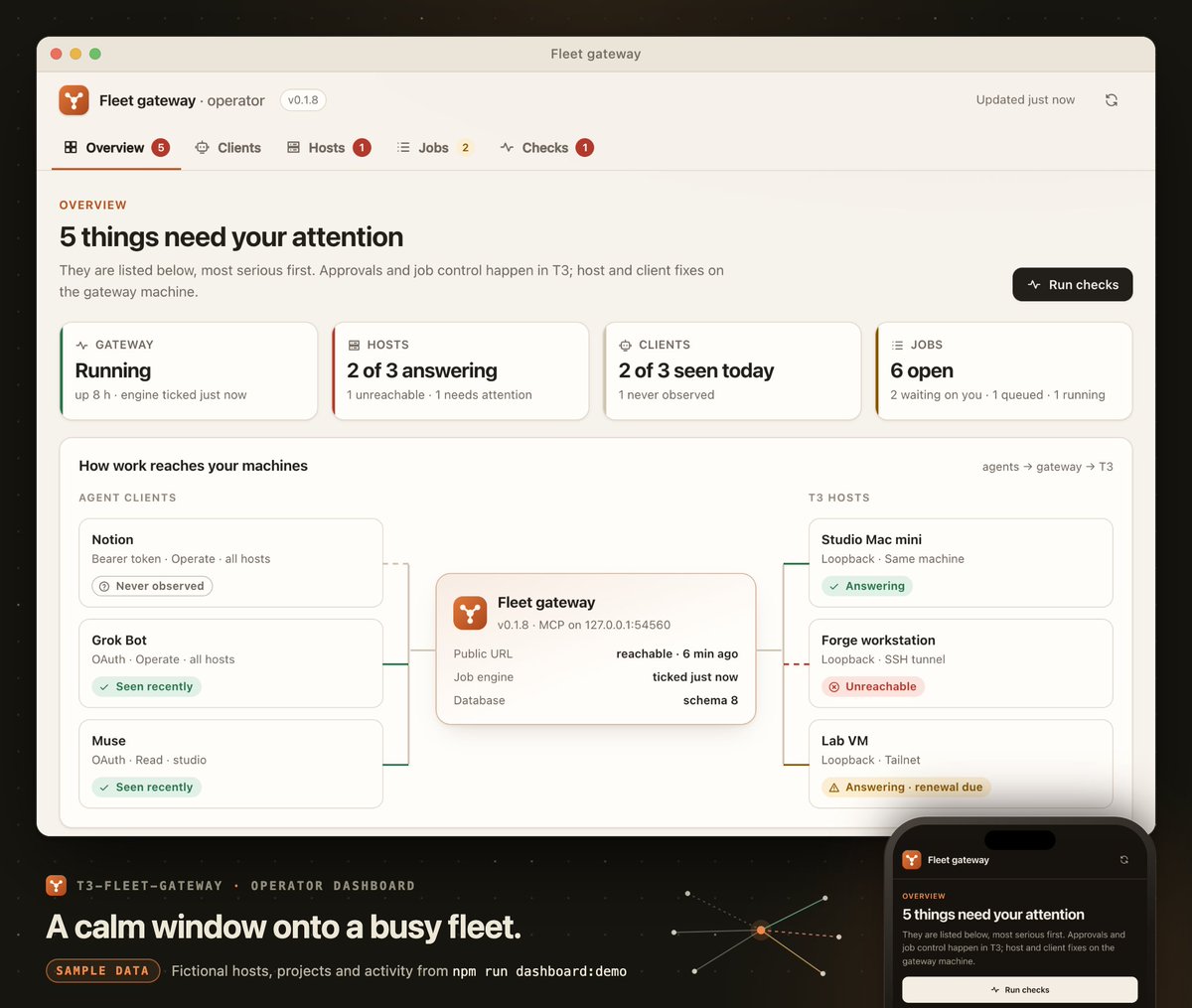 boundsnet's tweet photo. T3 Fleet Gateway now includes a dashboard for monitoring your @t3dotcodes instances across all your computers. Connect and manage your coding agents with @bot @NotionHQ @Muse and more https://t.co/9NpShWZTqe