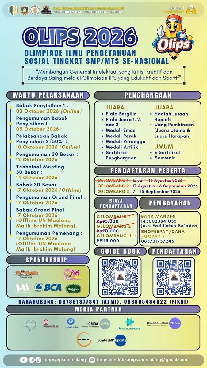 Simfonifmmalang's tweet photo. Flashnews 
Sobat muda, pagi ini (17/10) HMPS PIPS UIN Malang lagi ngadain grand final olination di bidang olips 2026 yang ada di Aula Rumah Singgah Kampus 2 UIN Malang, So semangatt ya buat finalis olips 2026🤩

#flashnews https://t.co/E8Ip9Zt5yi