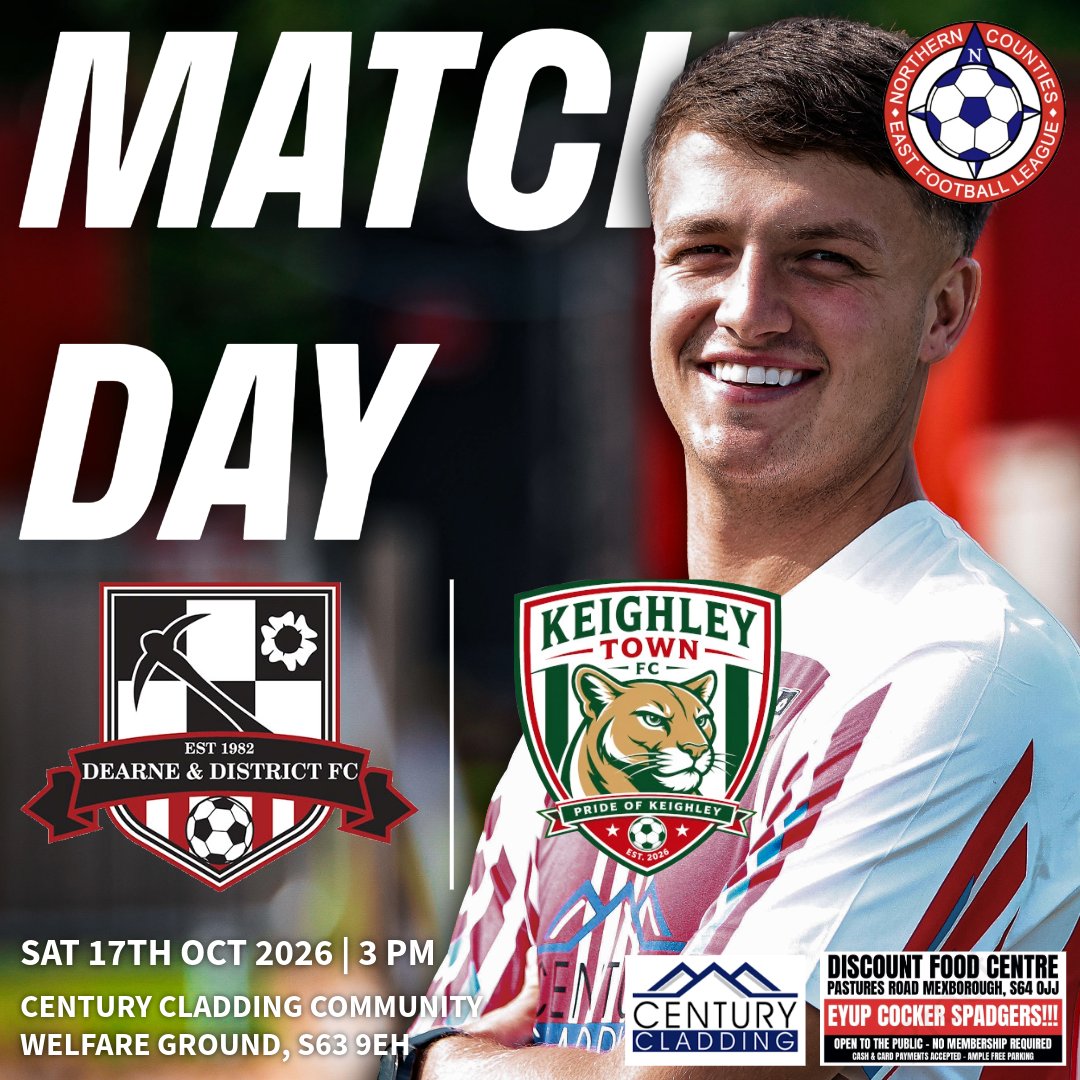 DearneDistrict's tweet photo. SI THEE LATER, DEARNE FANS! ⚽️
🏡 HOME SWEET HOME
🆚 @keighleytownfc_
🏟️ Century Cladding Community Welfare Ground
📍 Goldthorpe, S63 9EH
🕛 3pm
#wadadaw https://t.co/Sd6fH7HbC8