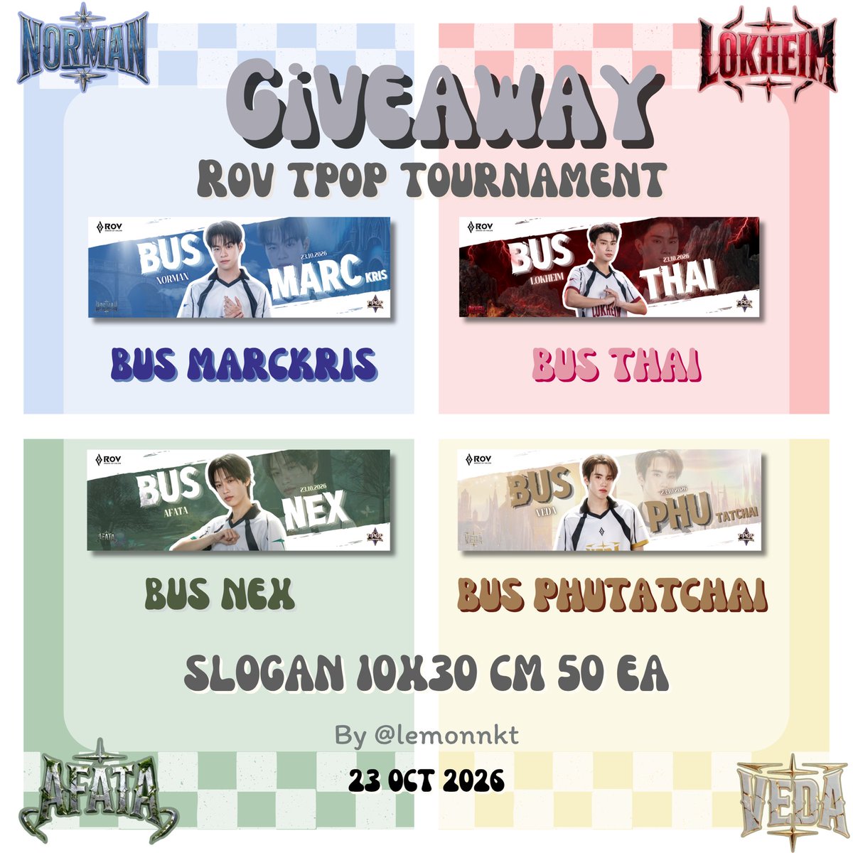 lemonnkt's tweet photo. pls rt

🎁giveaway #RoVTPOPTournament

💙SLOGAN 10x30 cm 200Ea
🐽เข็มกลัด  180Ea

📍IMPACT Exhibition Hall 11-12 
🗓️ 23 Oct  2026
⏰ TBA 

ใครอยากแลก dm เลยคับ💕

#BUSbecauseofyouishine
#THAIchayanon #PHUTATCHAI 
#MARCKRIS #NEXnattakit
#PERSES_TH #JUNG_PERSES https://t.co/TnFkmBsDlF
