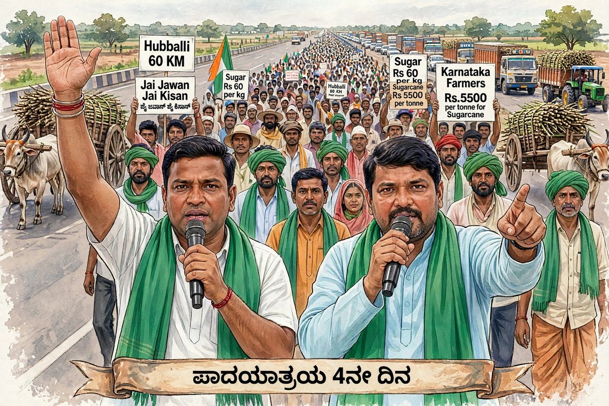 MahaveerBR's tweet photo. How long must farmers struggle?
4th day on the streets, how long must farmers protest just to receive a fair price for their produce?
@narendramodi @AmitShah @nsitharaman @JoshiPralhad @ChouhanShivraj @DKShivakumar @Dev_Fadnavis #FarmersProtest #Sugarcane #Ethanol #Sugar https://t.co/0QdS7flNia