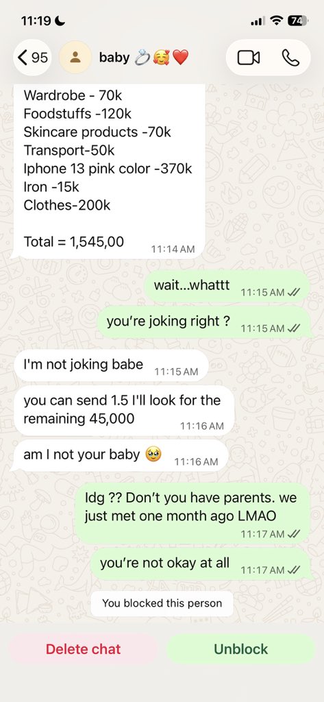 realwick_'s tweet photo. “you can send 1.5m I’ll look for the remaining 45,000”  is she even okay?? https://t.co/ALwqQhk0yk