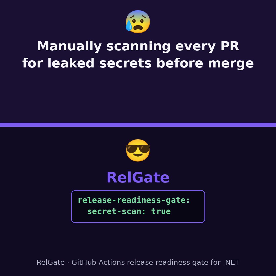 migrateiq's tweet photo. RelGate now catches leaked secrets before they ever hit your release 🔒
No more manually scanning every PR for exposed keys and tokens. Enable secret-scan and let the release readiness gate catch it for you, right in your GitHub Actions pipeline.

Link in Bio. https://t.co/xr8YK5RnSR