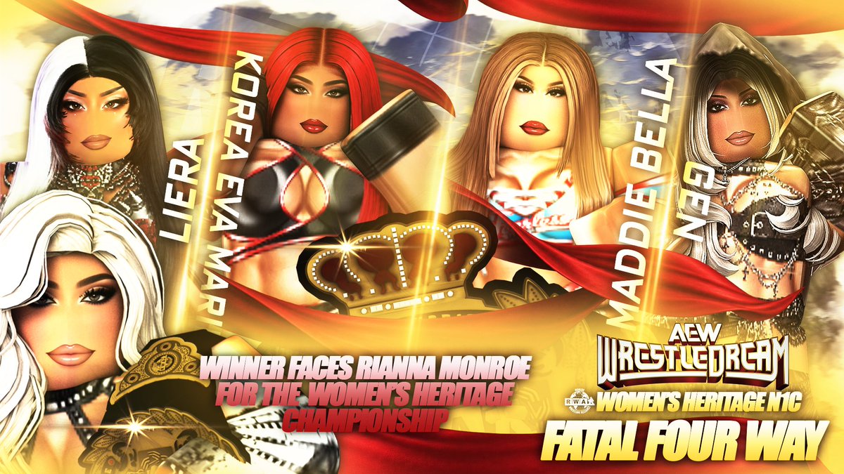 RWAMedia's tweet photo. 🚨 IT’S WOMEN’S HOUR! 👑

TONIGHT at @AEWonAKSports Women’s WrestleDream, Liera, Korea Eva Marie, Maddie Bella &amp; Gen collide in a Fatal 4-Way to determine who challenges @s0ulmadnesss for the RWA Women’s Heritage Championship! 🏆

Who takes one step closer to gold? 👀🔥 https://t.co/nfpF0XS5xN