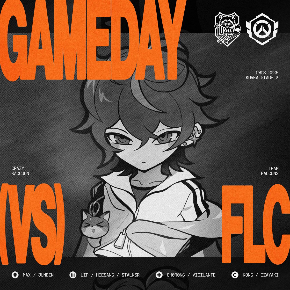 crazyraccoon406's tweet photo. 【2026 OWCS KOREA STAGE 3】
- WEEK 3 DAY 2

⚔️10/17(土) 17:35~

vs Team Falcons

- MAX (@OW_MAX1)
- JunBin (@Junbin_ow)
- LIP (@socutelip)
- HeeSang (@Ow_HeeSang)
- Stalk3r(@Stalk3r_OW)
- CH0R0NG (@CH0R0NG_OW)
- Vigilante (@vi9ilante71)

- Kong (@OW_Kong)
- IZaYaKI (@Izayaki_ow)

🔴Youtube 
https://t.co/kjaiRACNUI
🟣Twitch
https://t.co/cHY16WHoe2

#CRWIN #Overwatch #OWCS