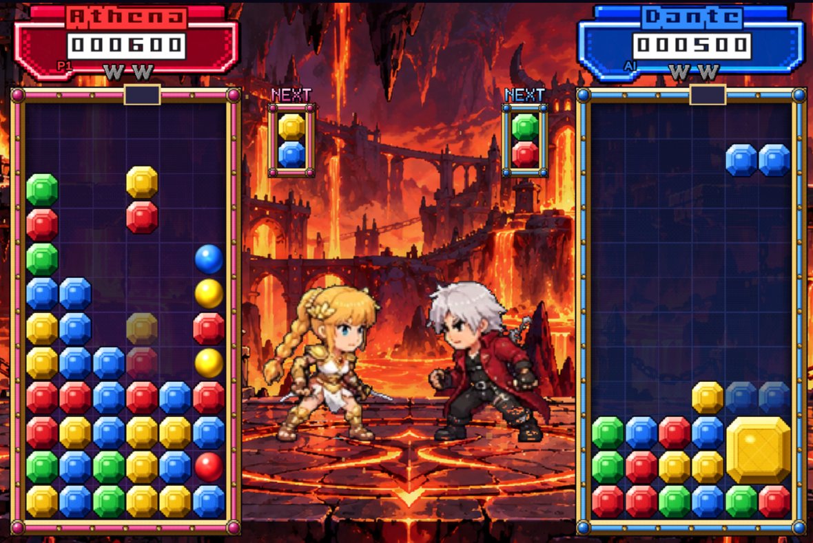 W0lfByteStudios's tweet photo. Do you know Puzzle Fighter!? Well I'm working on my own version very much inspired by it! 

Still looking for a music composer who has experience in fighting games and a sprite artist ideally who's good at pixel art and fighting games. #gamedev https://t.co/VUhNtKasLt