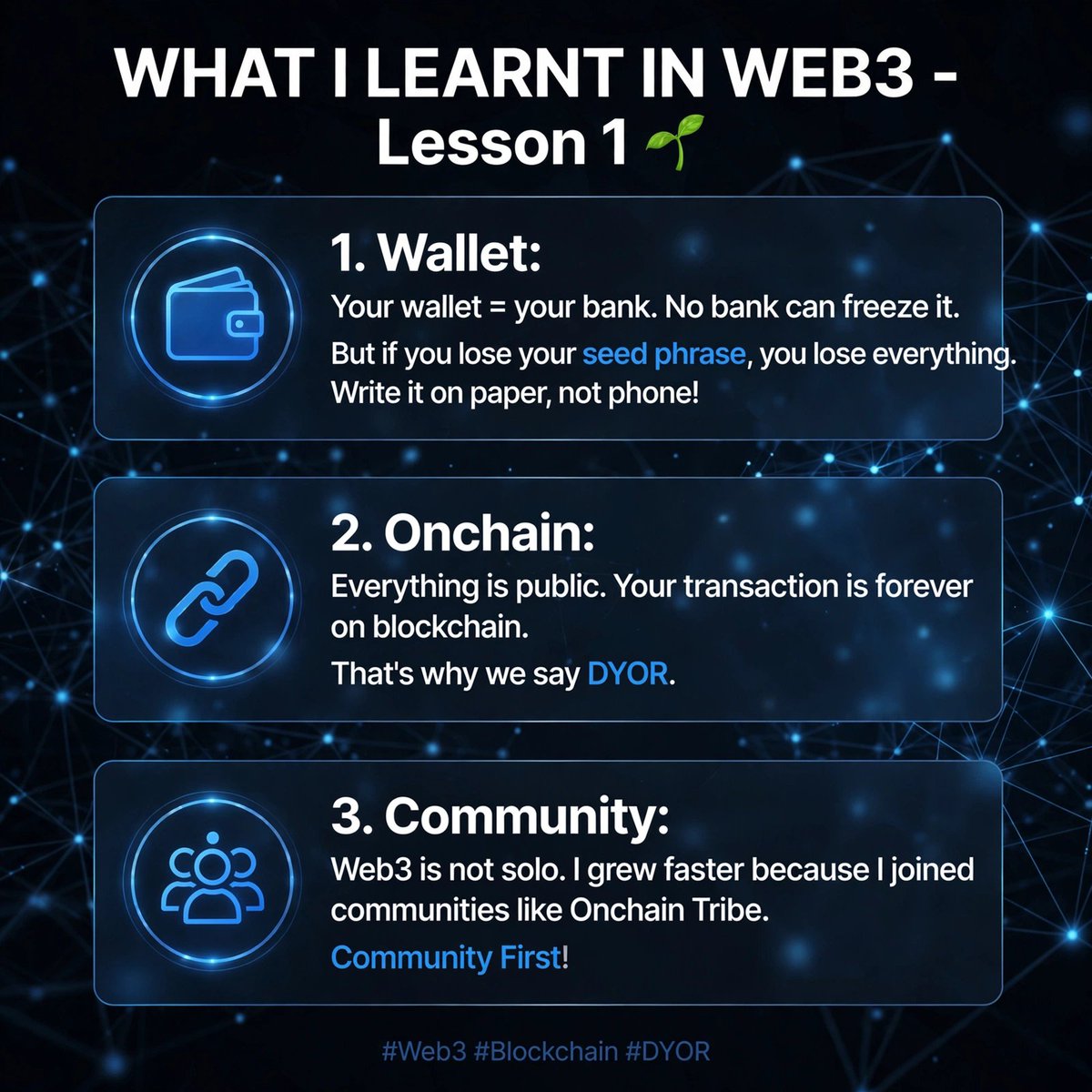 chiemela2y's tweet photo. What I Learnt in Web3 - Lesson 1 🌱

3 things that changed everything for me: https://t.co/iPj6G7hKyL