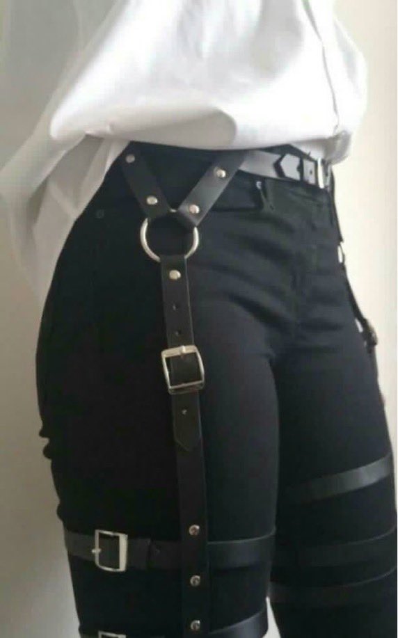 crimsonheirloom's tweet photo. black tactical goth style with harness straps, buckles, and edgy utility details https://t.co/o5cEwcmoqO