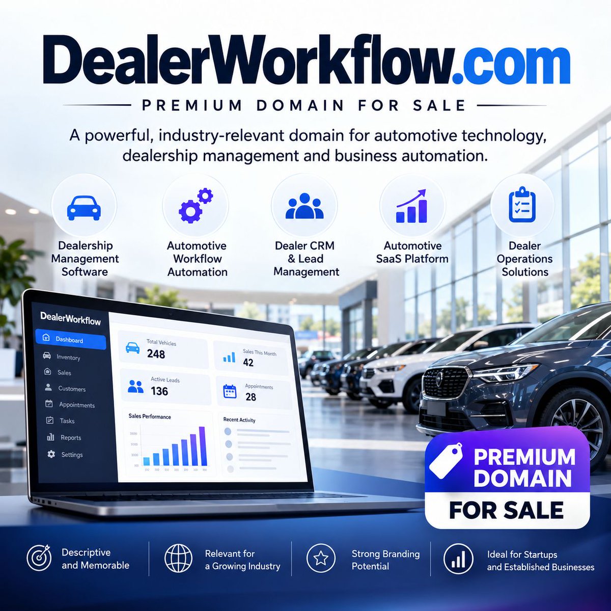 domain24x7's tweet photo. 🚗 https://t.co/1PdJiPvXep is available for acquisition!

A memorable .com domain for dealership management software, automotive workflow automation, dealer CRM, and automotive SaaS platforms.

Acquire here: https://t.co/1PdJiPvXep

#PremiumDomains #AutomotiveTech #DomainForSale https://t.co/AdOZBcFPir