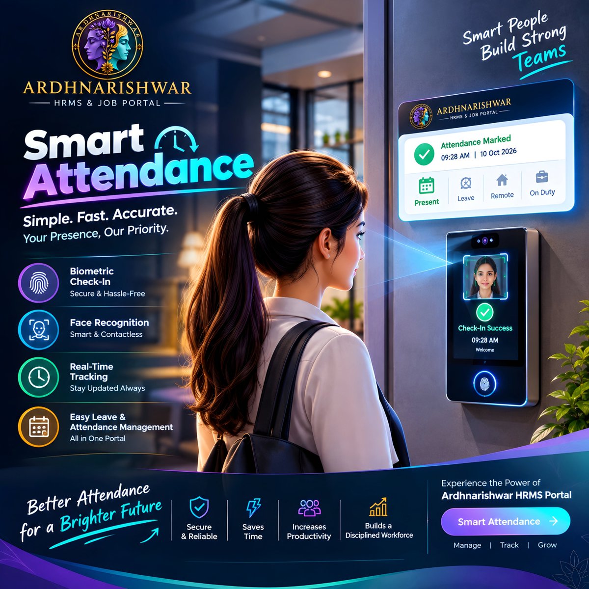 ardhnarishwarAI's tweet photo. 🚀 Attendance management, made smarter!

✅ Biometric Check-In
🤖 AI Face Recognition
⏱️ Real-Time Tracking
📅 Easy Leave Management

Transform your workplace with Ardhnarishwar HRMS Smart Attendance! 💜

#HRMS #SmartAttendance #HRTech #Ardhnarishwar https://t.co/Clsx3vnK1p