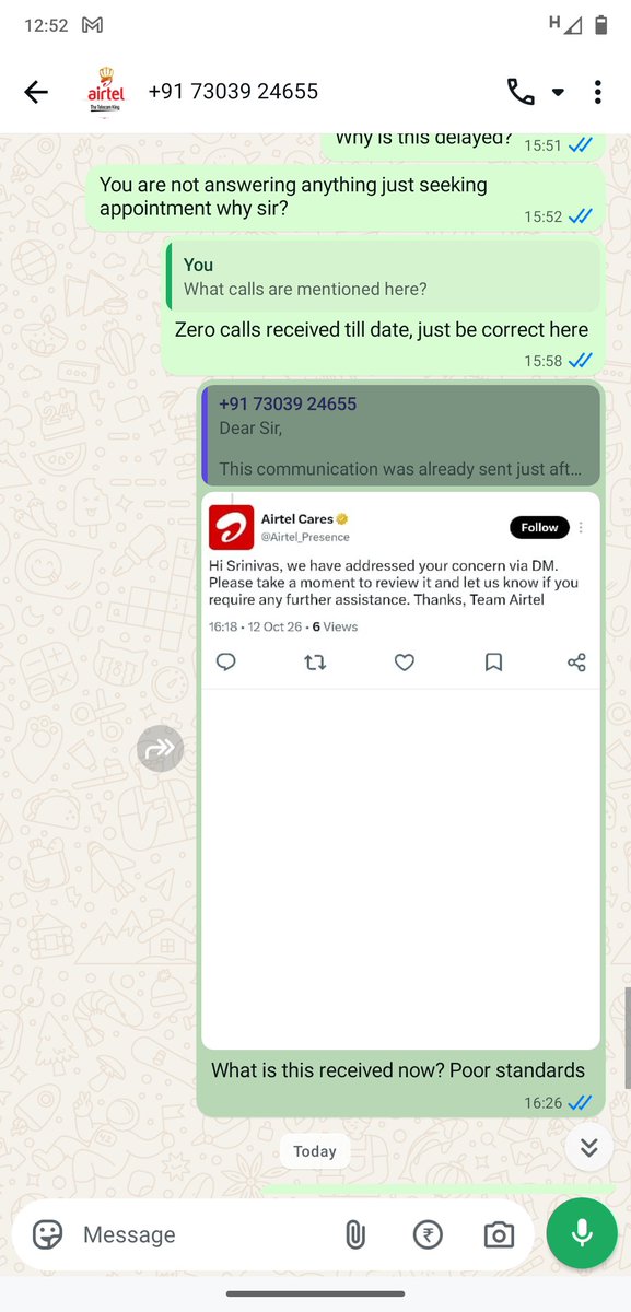 sonofchennai's tweet photo. @Airtel_Presence @XCorpIndia @Airtel_Presence Mr. Saurabh who called from Social media team now, PFA

 (2/3) https://t.co/mMWg5GXJnm