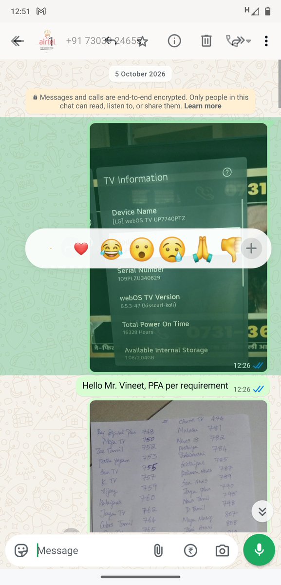 sonofchennai's tweet photo. @Airtel_Presence Mr. Saurabh who called from Social media team now, PFA

1) Proofs of Zero DM from #Airtel till date
2) Need proof to check with @XCorpIndia
3) WhatsApp and call proofs with Mr. Vineet handling email escalations, just zero help from him, why

He is ignoring (1/3) https://t.co/dHymeT5rUW