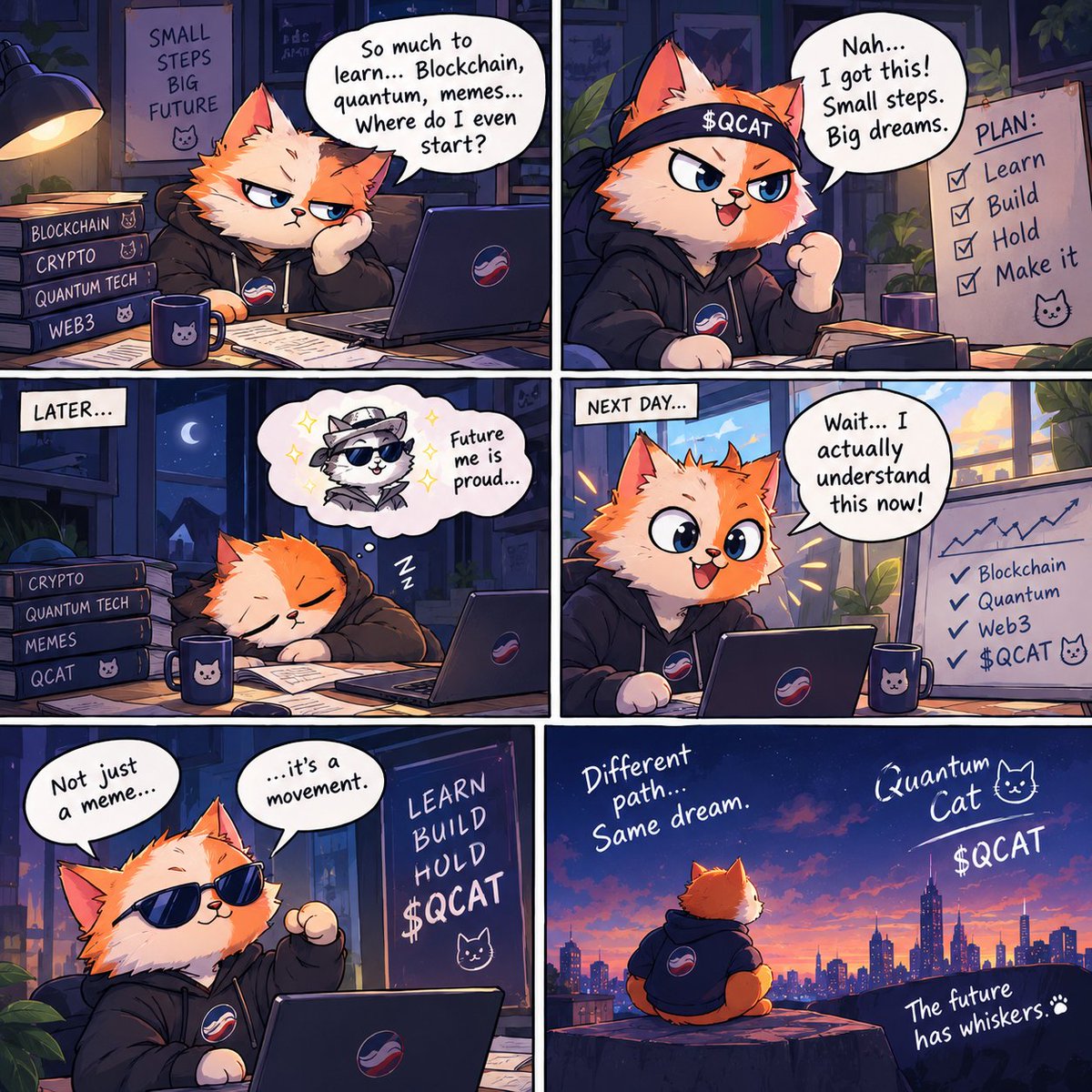 Amir1345124's tweet photo. Every legend starts somewhere! 😼📚 Learn, build, hold, and keep exploring the quantum frontier. ⚛️🚀 Different paths, one dream — the future has whiskers! 🐾
@quantumcatSTRK $QCAT #QCATArt #QuantumCat #STARKs https://t.co/OuOIuG7iZu