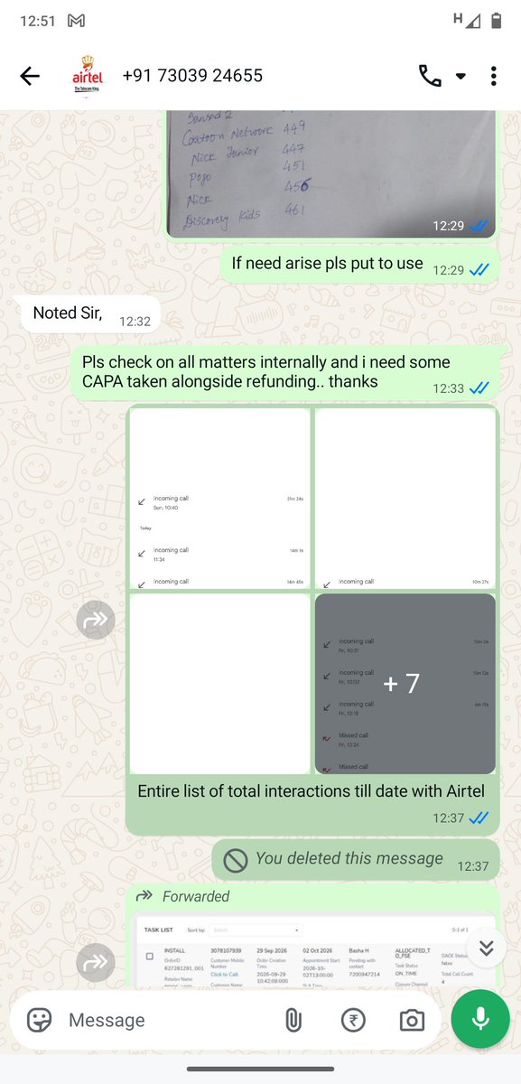sonofchennai's tweet photo. @Airtel_Presence Mr. Saurabh who called from Social media team now, PFA

1) Proofs of Zero DM from #Airtel till date
2) Need proof to check with @XCorpIndia
3) WhatsApp and call proofs with Mr. Vineet handling email escalations, just zero help from him, why

He is ignoring (1/3) https://t.co/dHymeT5rUW