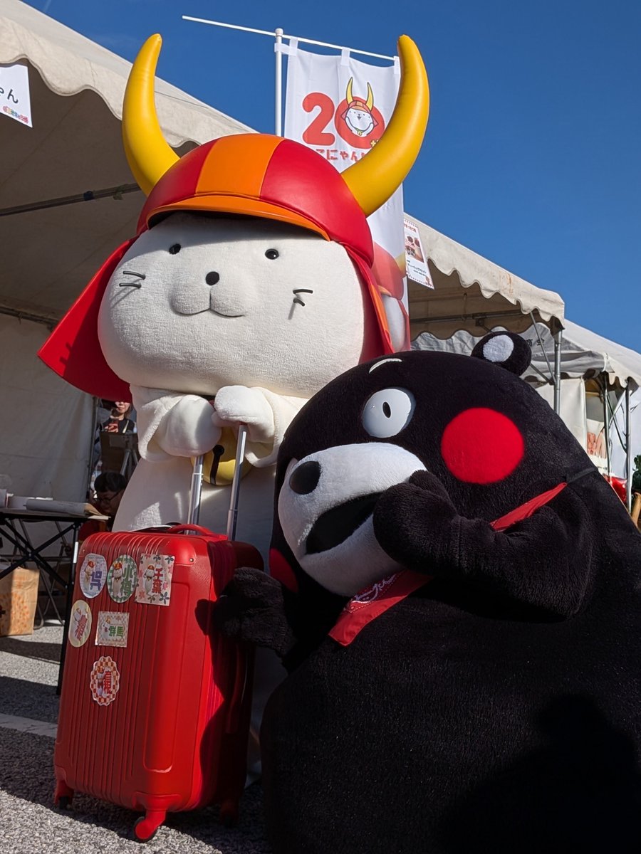 ujyu0401's tweet photo. ひこにゃん先輩を拝んでいたら、くまモンが遊びに来てくれた！
お写真の前にくまモンに毛並みを整えてもらうひこにゃん可愛いし、くまモン優しい！！
この2ショットが見られるなんて良い日だ🌞
#ひこにゃん
#くまモン
#ご当地キャラ博2026 https://t.co/QlUSWhe1FS