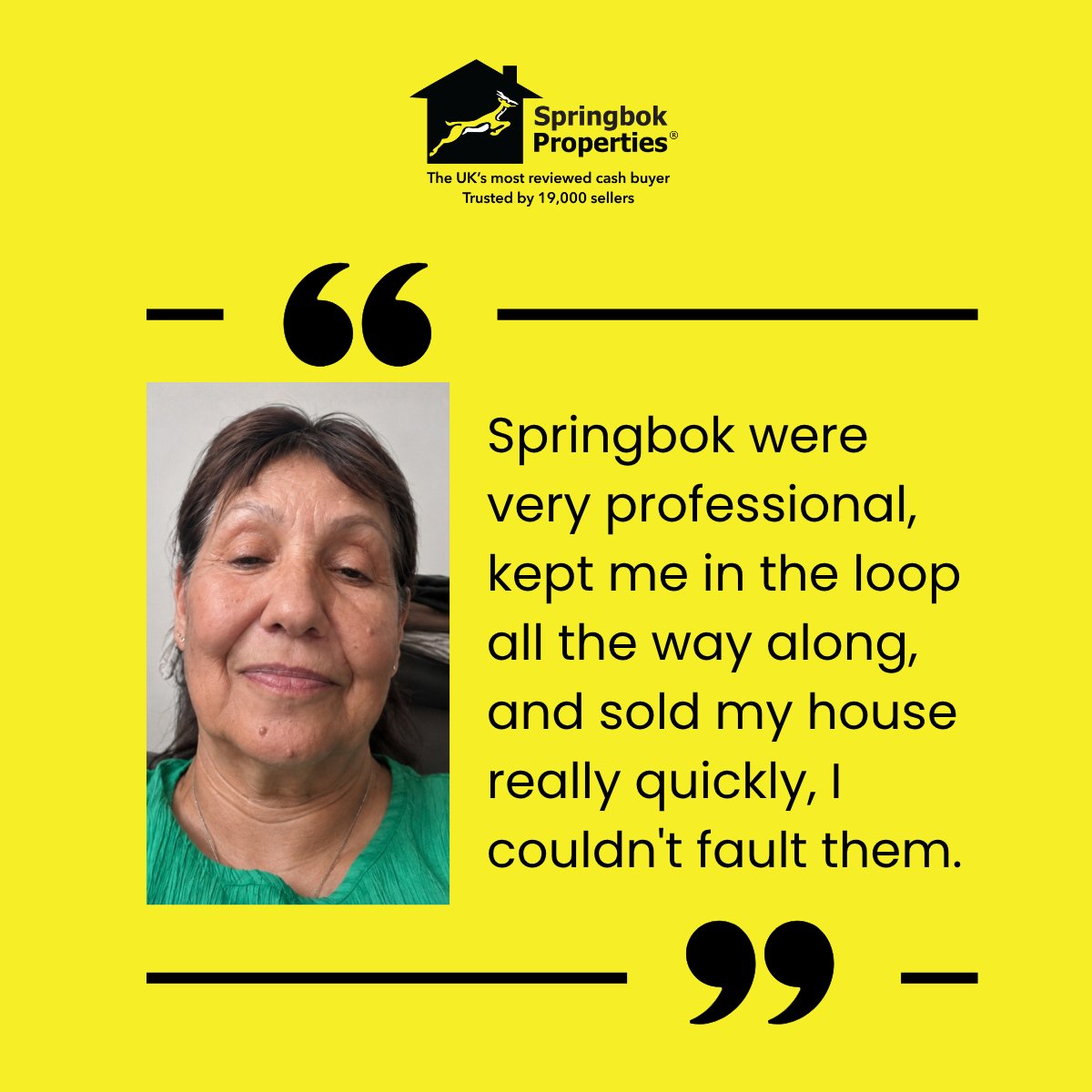 springbokprop's tweet photo. A quick sale is important. But knowing what’s happening along the way matters too. For Janice, Springbok Properties delivered both.

She was kept informed throughout the process, knew where her sale stood, and most importantly, was able to get her house sold quickly.

If you’re looking for a quicker, more straightforward way to sell your property, we’re here to help. Visit our website to get your free, no-obligation cash offer.

#SellHouseFast #PropertySellingUK #HomeSelling #QuickHouseSale #CustomerReview #SellMyHouse #CashBuyerUK #PropertySale #HouseSelling #FastHouseSale #UKPropertyMarket #PropertySellers