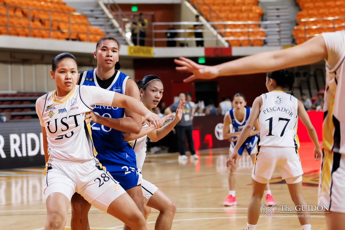 TheGUIDONSports's tweet photo. IN PHOTOS: The Ateneo Women's Basketball team lose their rhythm as they fall to the UST Growling Tigresses, 67-90, today, October 17, in the UST Quadricentennial Pavilion. 

Despite a close early match, the Eagles struggled to maintain their tempo in the final stretch against UST’s relentless offense.

This loss drops the Katipunan-based team’s UAAP standing to a 2-3 record as they look forward to equalizing it in their next game against the Adamson Lady Falcons. 

Photos by Enrico Jocson