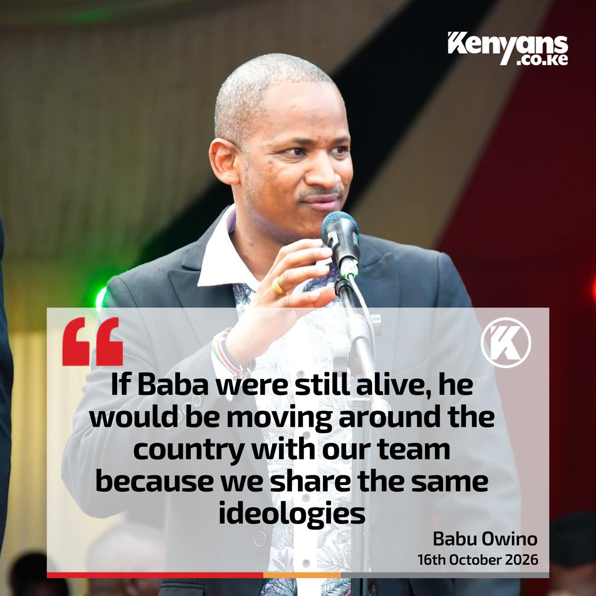 Kenyans's tweet photo. If Baba were still alive, he would be moving around the country with our team - Babu Owino https://t.co/Sa95rj2cI3