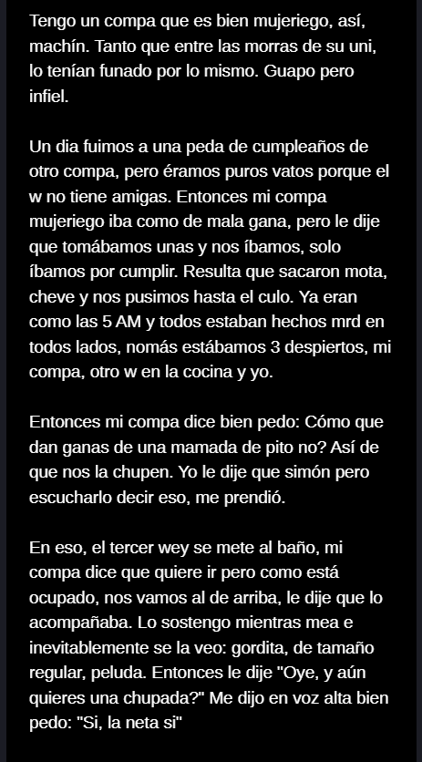 RelatosLATAM's tweet photo. Mamada a mujeriego hetero 

Experiencia anónima

#gay #cruising #HeteroEngañado #HeteroCurioso https://t.co/fccuU7UcUk