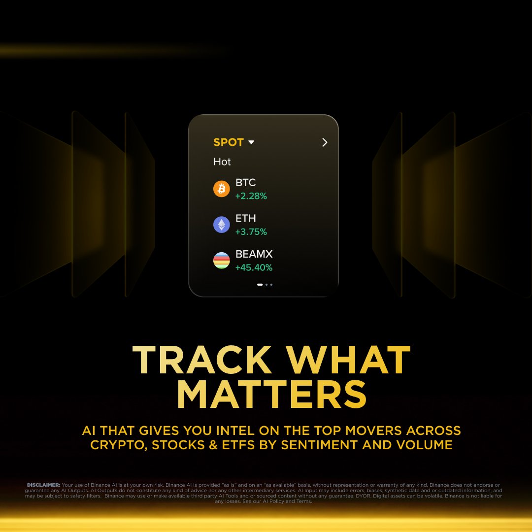 binance's tweet photo. Markets summarized. Flows tracked. Signal, not noise.

Binance AI → https://t.co/8DygIVwBg4 https://t.co/r1ejSXfwKE